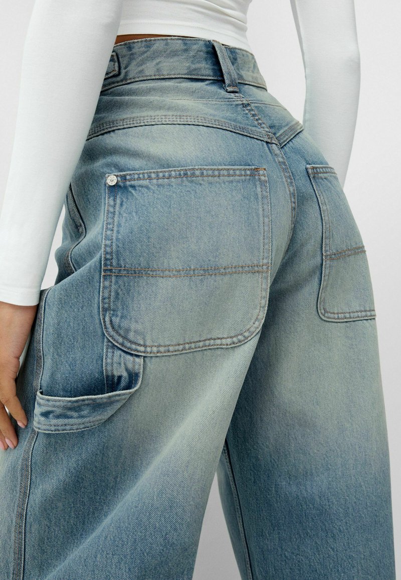 Bershka CARPENTER Wide leg/niebieski denim