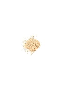 Losse poederfoundation in een lichte beige tint, fijne textuur, licht samengeklonterd, met zachte randen op een witte achtergrond.