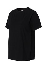 Sort kortærmet t-shirt lavet af blødt bomuld, med rund halsudskæring og slidser i siden for ekstra komfort og bevægelsesfrihed.
