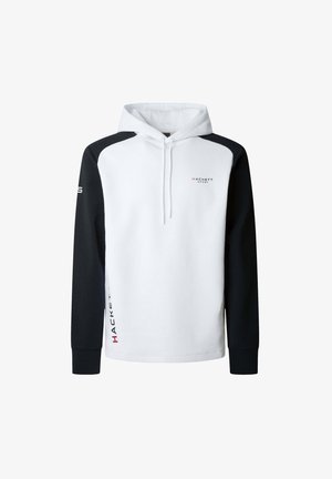 Bundi s kapuljačom u bijeloj i crnoj boji. Ima vezicu za podešavanje i rebraste manžetne. "HACKETT SPORT" logo na prsima i sa strane u crvenoj boji.