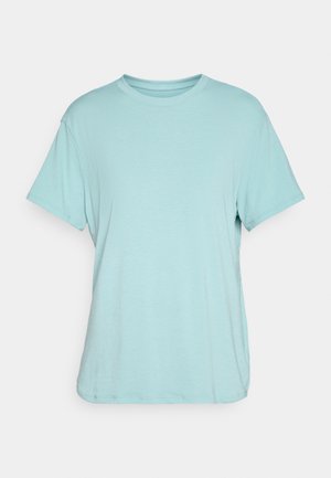 Lichtblauw crew neck t-shirt, korte mouwen, relaxte pasvorm, gemaakt van een zachte stof met een gladde textuur en zonder zichtbare patronen of accenten.