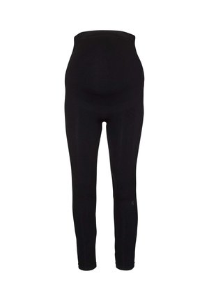 Zwarte zwangerschapslegging met hoge taille, een rekbaar en aansluitend ontwerp en pijpen tot aan de enkels, afgebeeld tegen een witte achtergrond.