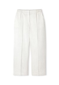 Linnebyxor i ljus beigare färg med avslappnad passform, med en bred midja, framveck och tapered mudd.