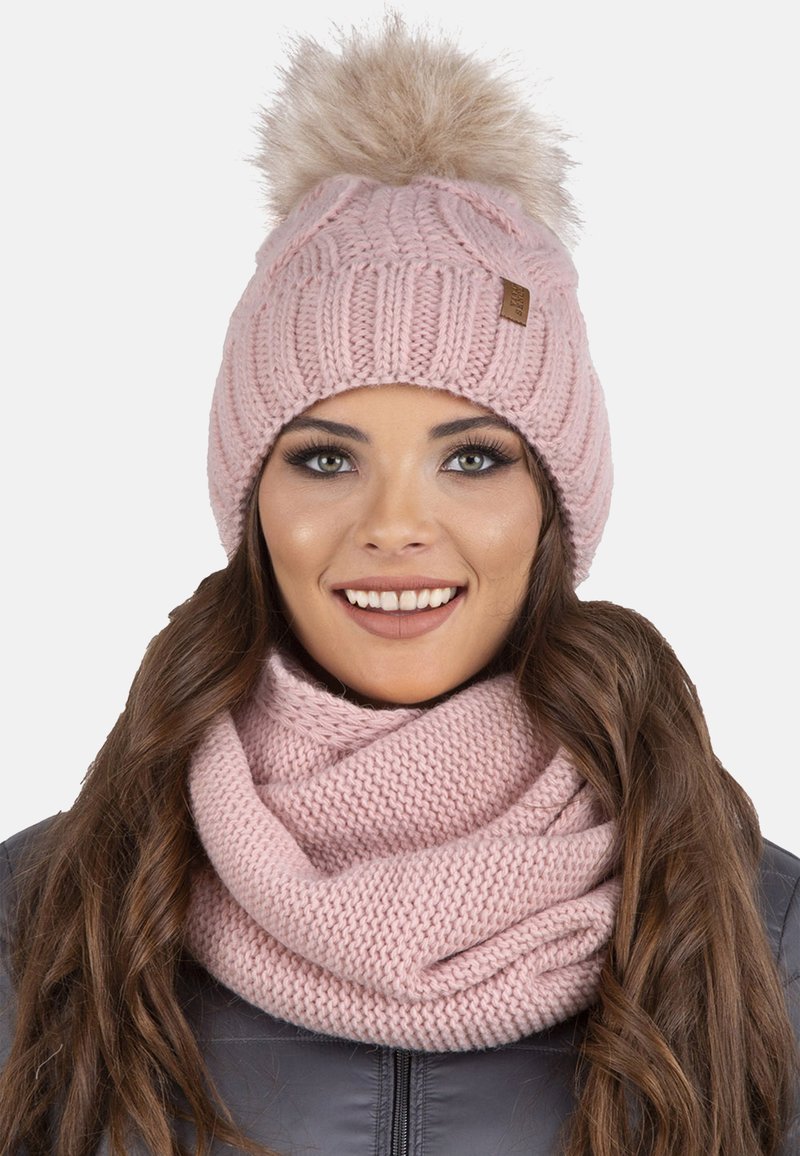 Vivisence Stylish Women's Winter Set Including Pompom Hat And Cozy Snood Scarf Made From Soft And Warm Fabric Smooth Fleece Lining Ideal For Cold Days Dark Blue 30937