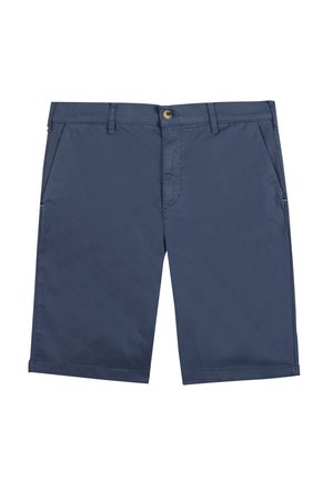 Mom shorts blu navy realizzati in tessuto leggero, con chiusura a bottone frontale, due tasche anteriori e bordi puliti e sartoriali.