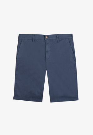 Mom shorts blu navy realizzati in tessuto leggero, con chiusura a bottone frontale, due tasche anteriori e bordi puliti e sartoriali.