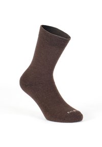 Brąsockowe skarpety do połowy łydki z prążkowanym mankietem i subtelną teksturą, wyeksponowane na białym tle.