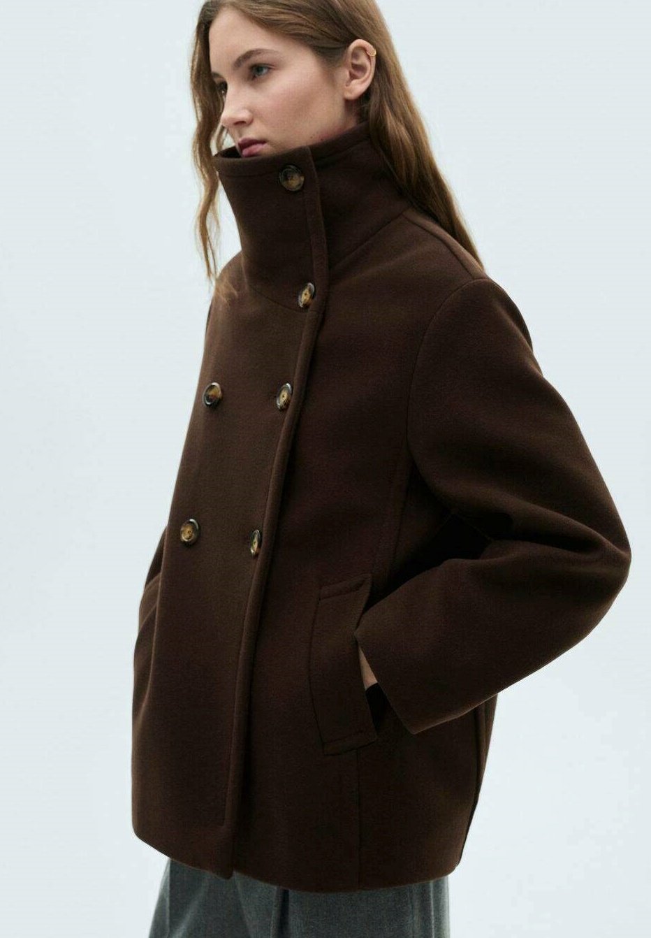 Andequal stand neck boa coat brown Mango Short coat - brown