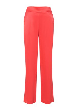 Red, lightweight wide-leg pants with a smooth texture, featuring a fitted waistband and no visible hardware or patterns.