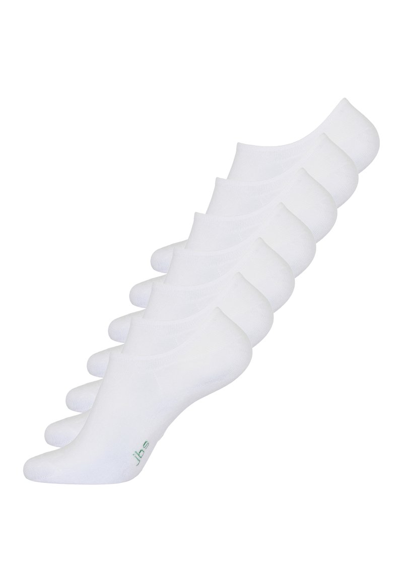 Weiße Socken mit Knöchelhöhe, aus Baumwollmischung gefertigt, mit glatter Textur, rundem Zehendesign und subtiler grüner Markenkennzeichnung an der Seite.