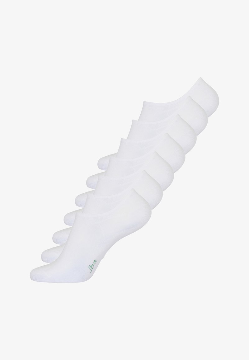 Chaussettes blanches à la cheville, en mélange de coton, avec une texture lisse, un design à bout rond et un discret logo vert sur le côté.