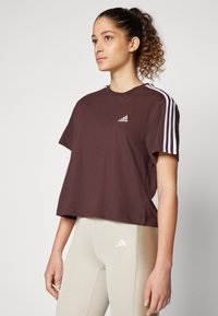 adidas Sportswear ESSENTIALS 3 STRIPES SINGLE CROPPED - Print T-shirt - shadow brown