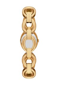 Orologio da polso con bracciale a maglie in tonalità oro, quadrante ovale, design minimalista e "Michael Kors" inciso su un link.