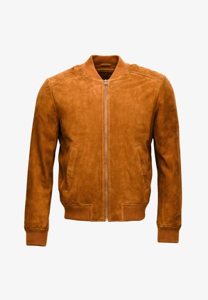 Svetlosmeđi antilop bomber jakna s prednjim zatvaračem, rebrastim rukavima i bočnim džepovima. Mekani materijal i jednostavan dizajn bez ukrasa.