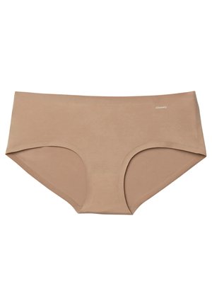 Beige hipster undertøj lavet af glat stof, med et højskåret design og bløde kanter samt sidepaneler for komfort. Diskret branding inkluderet.