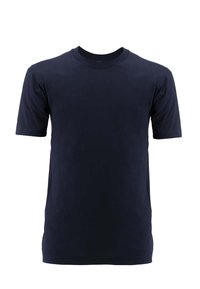 T-shirt blu navy a maniche corte in cotone, con un classico collo a giro e una vestibilità dritta, senza motivi o accenti visibili.