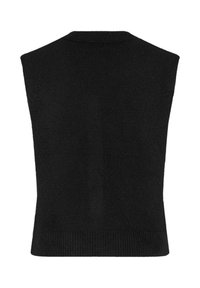 Černý bezrukávový svetr s ribovanou texturou. Okrrouhlý výstřih a slim fit design, s hladkým zadním dílem bez viditelných švů či ozdob.