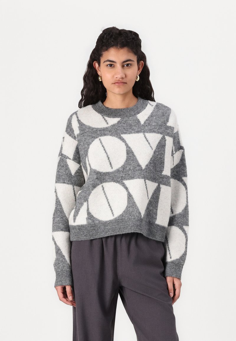Vero Moda VMLOVE O NECK PULLOVER - Maglione - medium grey melange/birch solid