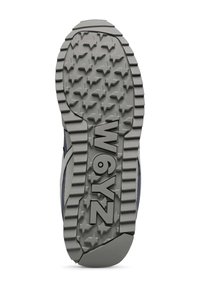 Suola di scarpa in gomma grigia con motivi testurizzati a zigzag e stelle, con lettere in rilievo "W6YZ" e "9" per identificare la taglia.