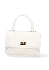 Borsa a tracolla bianca trapuntata con una forma strutturata, materiale in pelle liscia, accessori in tonalità oro e manico superiore per un facile trasporto.