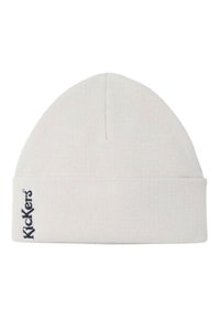 Gorro de punto Kickers, textura tejida, parte superior redondeada, puño doblado, presenta el logo de la marca en azul oscuro en el lateral.