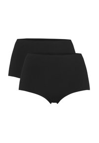 Högmidjade underkläder i svart, tillverkade av ett slätt, stretchy tyg. Har en sömlös design och ett elastiskt midjeband för komfort.