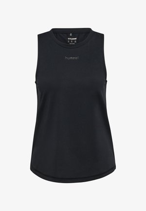 Zwarte atletische tanktop zonder mouwen met ronde halslijn en klein "hummel" logo gecentreerd op de borst.