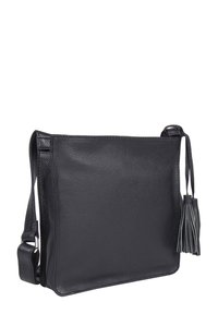 Borsa a tracolla in pelle nera con superficie testurizzata, dotata di un accent all'asta rimovibile e di una sola tracolla regolabile.