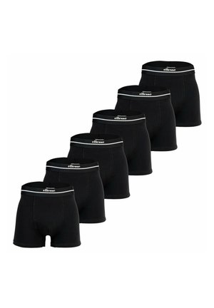 Six boxers noirs pour hommes avec des ceintures élastiques marquées "ellesse" en texte blanc, disposés en ligne diagonale en escalier.