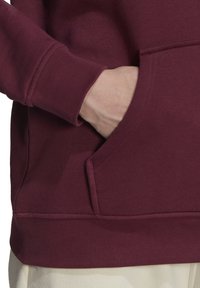 Bordeaux hoodie med en känguruficka, ribbade ärmar och nederkant, tillverkad av mjukt tyg och med en jämn, konsekvent struktur.