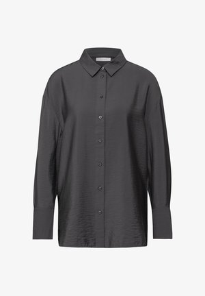 Chemise boutonnière gris foncé en tissu lisse et texturé. Dotée d'un col classique, de manches longues et d'un ourlet droit. Six boutons noirs viennent embellir l'avant.