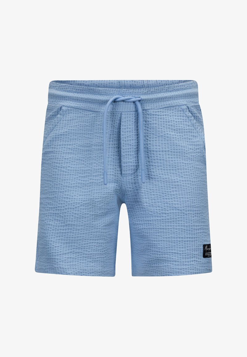 Helle blauen Shorts mit einem strukturierten Waffelmuster. Verfügt über einen elastischen Taillenbund mit Kordelzug und Seitentaschen. Etikett an der unteren linken Seite.