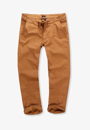 Katoenen chino's in een warme bruine kleur, met een ritsopening, knoopsluiting, vier zakken en opgerolde manchetten voor een ontspannen pasvorm.