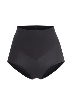 Høj talje sorte shaper-bukser lavet af strækbar stof, med et glat, sømløst design og minimal syninger samt en ren silhuet.