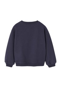 Marineblaues Sweatshirt mit Rundhals, langen Ärmeln und elastischen Bündchen an den Handgelenken und am Saum. Weicher Stoff mit glatter Textur.
