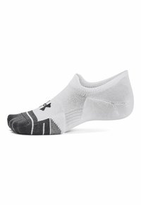 Weiße, niedrig geschnittene Socke mit schwarzer Zehen- und Fersenpartie, die ein atmungsaktives Mesh-Design und ein kleines Logo auf der Oberseite aufweist.