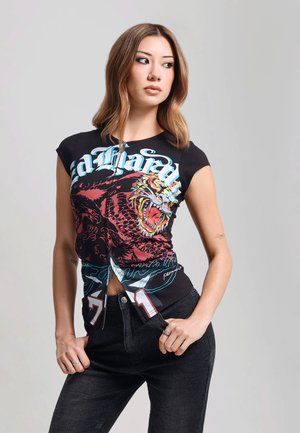 Ed Hardy WOMENS GOTHIC EAGLE ZIP FITTED THRU T-SHIRT - Camiseta estampada - black