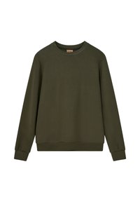 Sudadera verde con cuello redondo, mangas largas y puños de canalé. Confeccionada en tejido suave, presenta un corte recto y relajado.