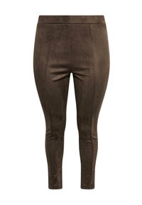 Bruna mockaläder leggings med en slät textur, som har en åtsittande form och hög midja, perfekta för bekväm användning.