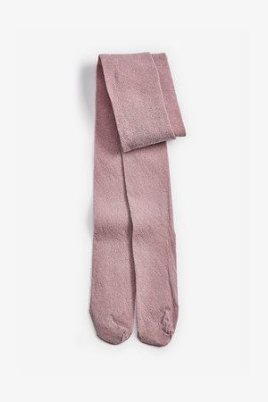 Collants roses et doux fabriqués dans un tissu texturé, avec une finition lisse et sans motifs ni ornements visibles.