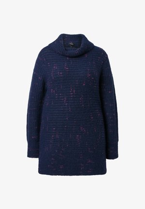 Maglione a collo alto di colore blu navy realizzato in maglia, con un motivo testurizzato e delle sfumature rosa. Maniche lunghe e design dalla vestibilità rilassata.