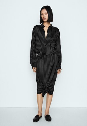 Massimo Dutti STRIPED MIDI SKIRT WITH GATHERED DETAIL - STUDIO - Ballonnederdele - black