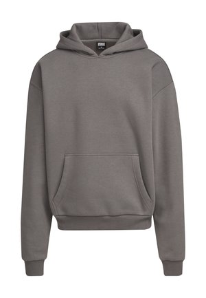 Sweat-shirt à capuche gris avec une poche avant et des poignets côtelés. Fabriqué en matière douce avec une coupe décontractée et un design d'épaule sans couture.