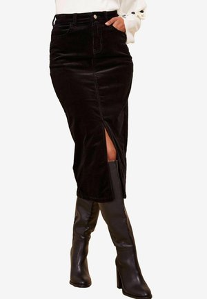 SPLIT FRONT MIDI - Džinsa auduma svārki - black corduroy