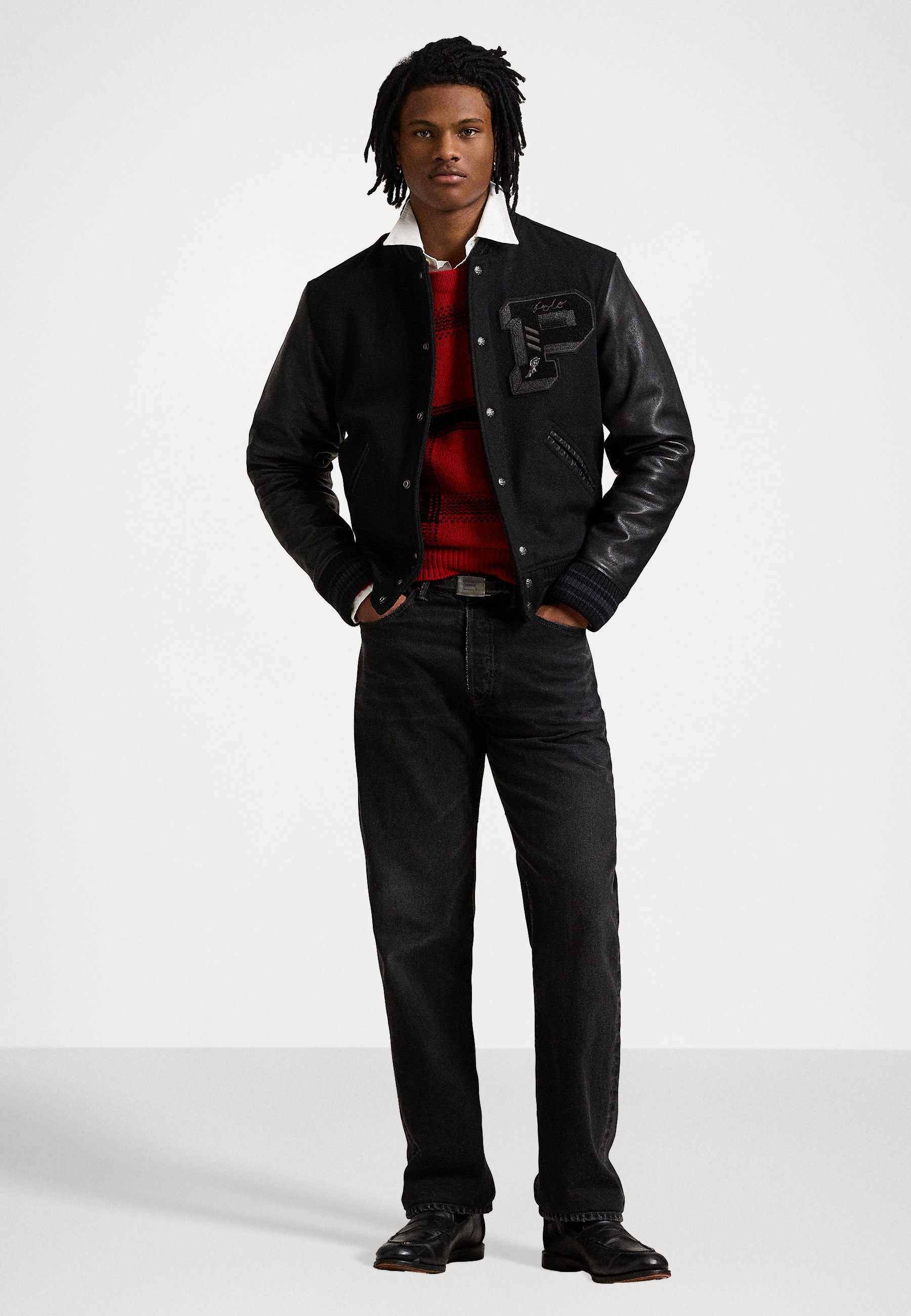 アウターその他 POLO RALPH LAUREN Iconic Letterman Jacket Black Fleece Letterman Jacket
