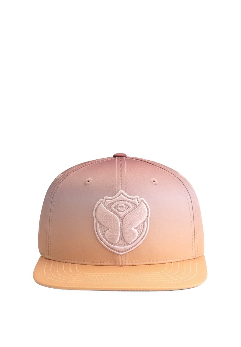 Cap with a gradient design, transitioning from light pink to orange. Features an embroidered logo centered on the front panel.
