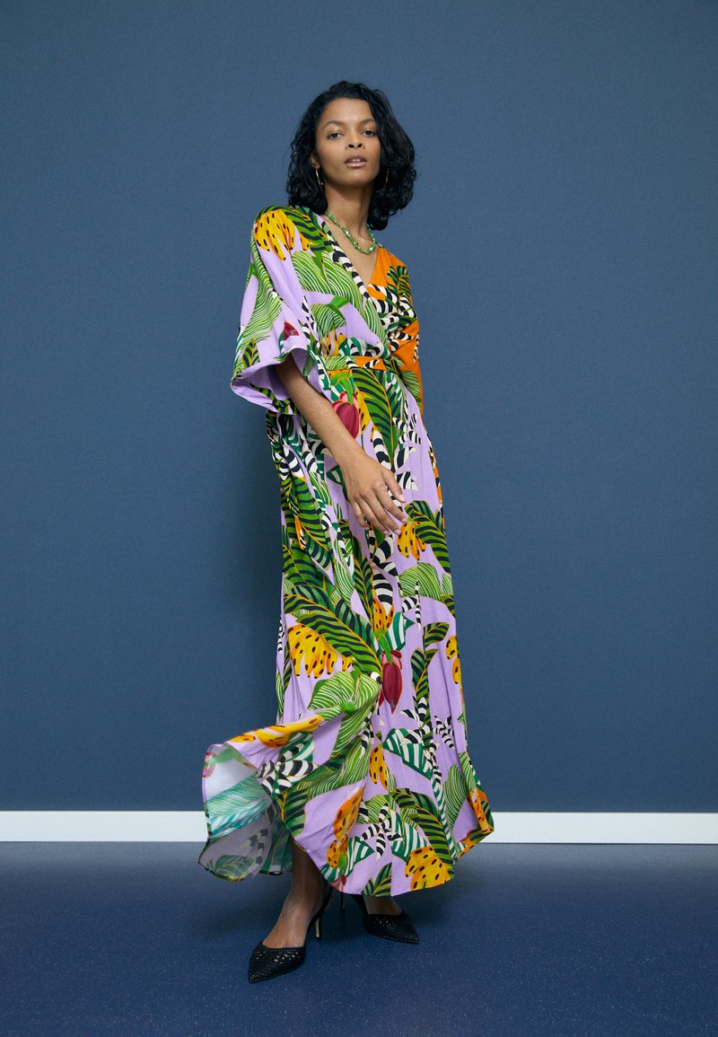 Farm Rio MIXED STRIPED BANANAS MAXI WRAP DRESS - Vestito lungo - multi