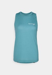 Ärmelloses, teal-farbenes Sporttop mit strukturiertem Finish. Mit verstärkten Nähten und einem Logo-Detail auf der linken Vorderseite.