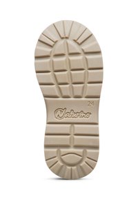 Suola in gomma beige chiaro con grip testurizzato, caratterizzata da un motivo a zigzag e logo Naturino. Taglia contrassegnata come 24.