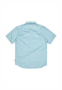 Korte mouwen shirt, lichtblauw met geometrisch patroon, spread collar en afgeronde zoom. Gemaakt van katoenmix stof.